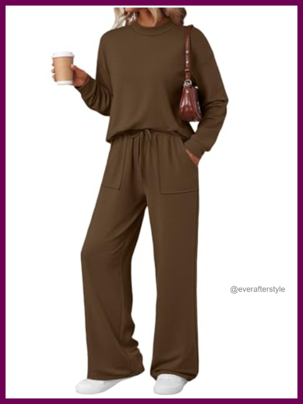 LILLUSORY Lounge Set Mock Neck Top Wide Leg Drawstring Pants with Pockets